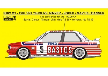 Kalkomania BMW E30 M3 Spa 1992 Soper Martin Danner FINA Bastos Reji Model 00298