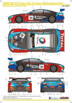 Kalkomania BMW M6 GT3 Spa 24H 18 Team Walkenhorst #34 SK Decals SK24085