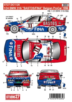 Kalkomania BMW 318i Bastos Fina 1996 Belgium Studio27 - STDC1126