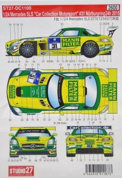 Kalkomania Mercedes SLS Car Collection - Mann Filter Nurburgring 24h 2015 Studio27 ST27DC1100