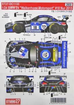 Kalkomania BMW Z4 GT3 Classic & Modern Racing #30 24h Monza 2015 Studio27 ST27DC1111