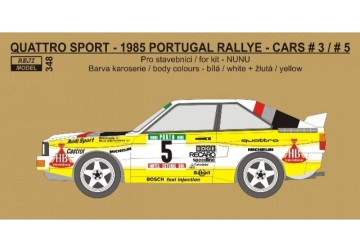 Kalkomania Audi Quattro Sport 1985 Portugal Rally cars #3 Blomqvist & #5 Röhrl Reji Model 348