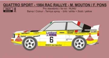 Kalkomania Audi Quattro Sport 1984 RAC Rally Mouton / Pons Reji Model 344