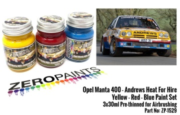 Farba - zestaw lakierów do Opel Manta żółty, czerwony, niebieski Zero Paints ZP1529