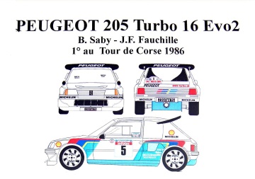 Kalkomania Peugeot 205 T16 EVO 2 Tour De Corse RETK24230