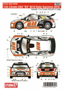 Kalkomania Citroen DS3 WRC Sanremo Studio27 ST27DC1078